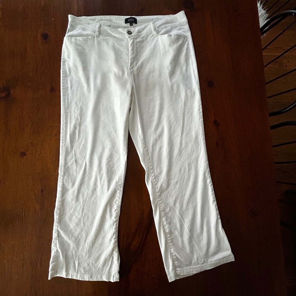 NYDJ White Linen Blend Ankle JEANS PANTS 12 Straight Beach Coastal Summer Casual - Picture 11 of 13